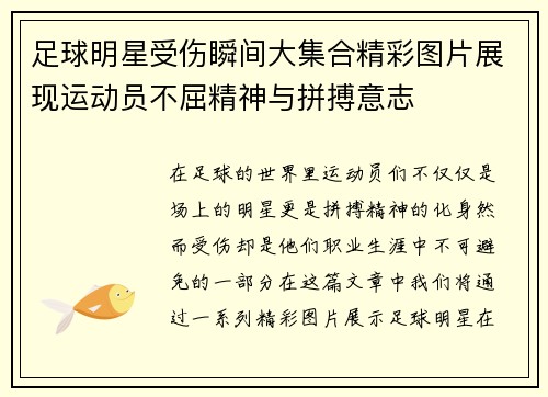 足球明星受伤瞬间大集合精彩图片展现运动员不屈精神与拼搏意志