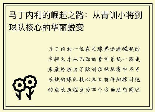 马丁内利的崛起之路：从青训小将到球队核心的华丽蜕变